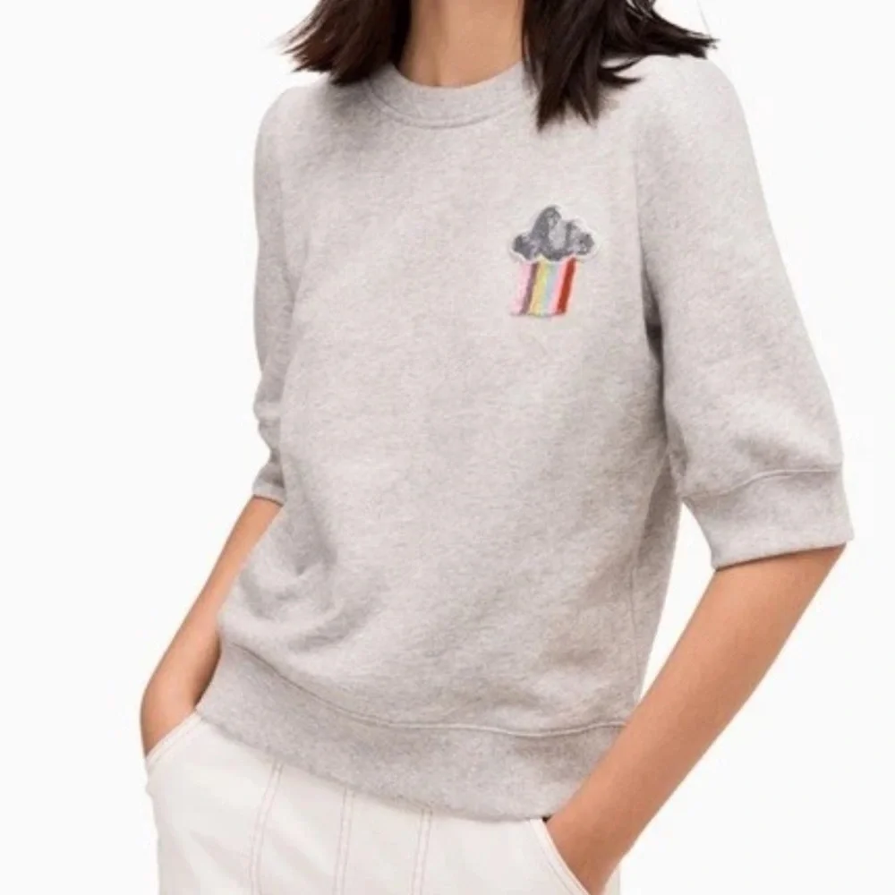 Kate Spade Rain or Shine Short Sleeve Pullover Sweatshirt with Beads Small